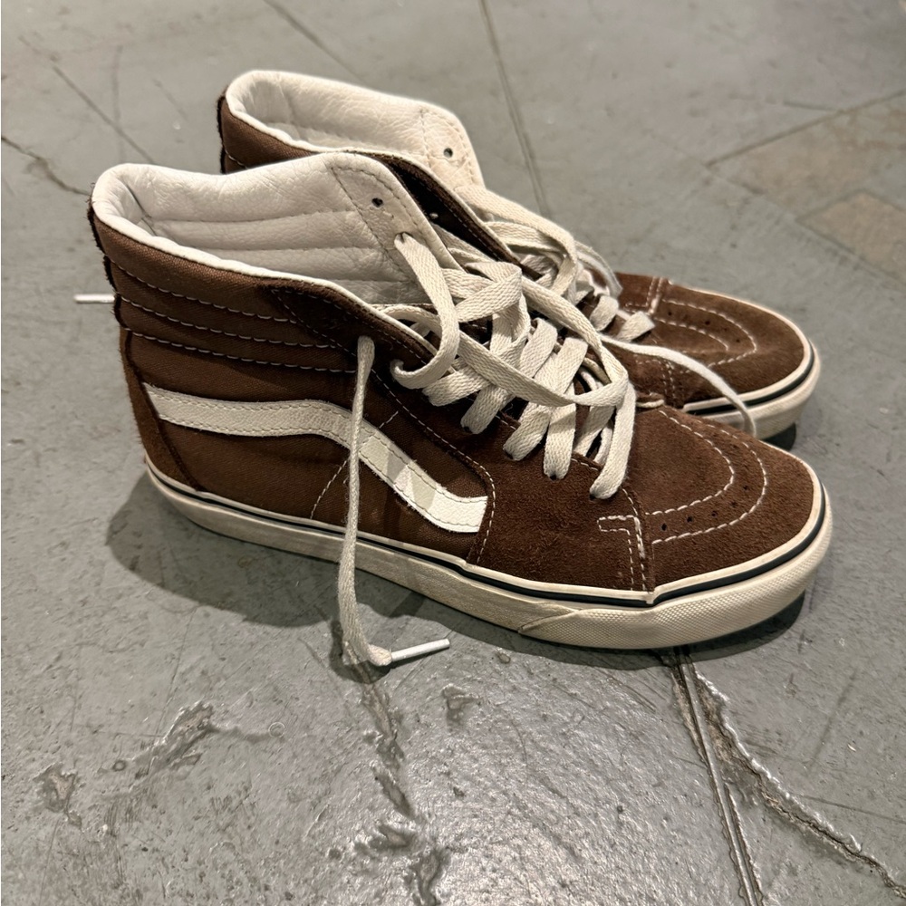 Vans Men's Brown and White High-Top Sneakers